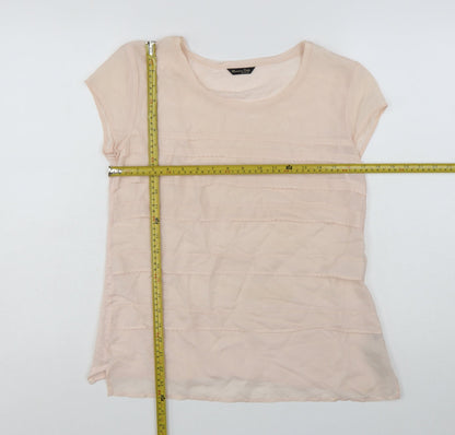Massimo Dutti Women Beige Linen Short Sleeve Basic T-Shirt L