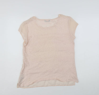 Massimo Dutti Women Beige Linen Short Sleeve Basic T-Shirt L