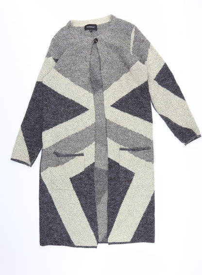 Anonymous Women Grey Geometric Knit Open Cardigan M