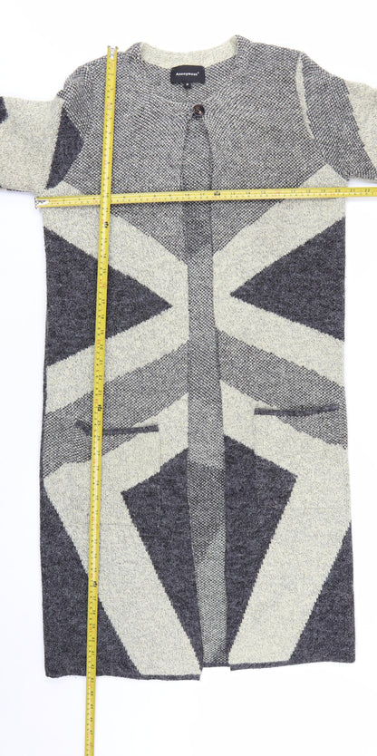 Anonymous Women Grey Geometric Knit Open Cardigan M