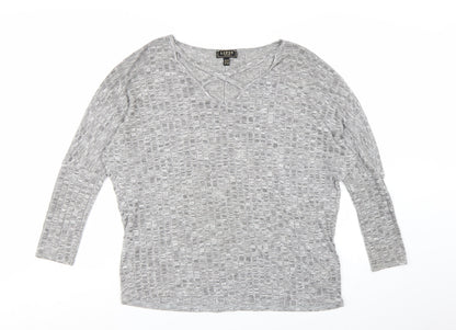 Lipsy Women Grey Long Sleeve V-Neck Jersey Top Size 12