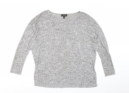 Lipsy Women Grey Long Sleeve V-Neck Jersey Top Size 12