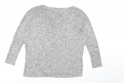 Lipsy Women Grey Long Sleeve V-Neck Jersey Top Size 12
