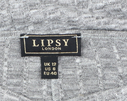 Lipsy Women Grey Long Sleeve V-Neck Jersey Top Size 12