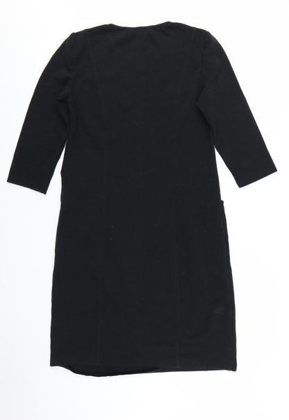 Boden Women Black Shift Dress Size 12L 3/4 Sleeve Knee Length Workwear