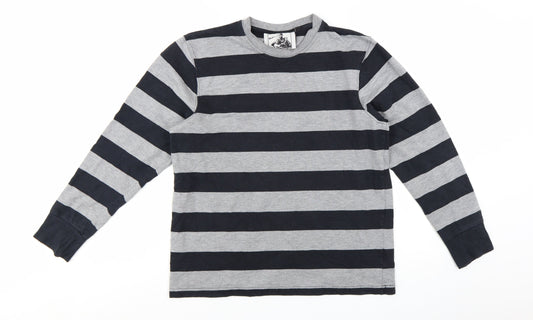 Motolegends Men's Grey Black Striped Cotton Pullover Sweatshirt M