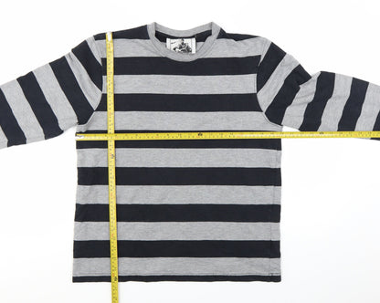 Motolegends Men's Grey Black Striped Cotton Pullover Sweatshirt M