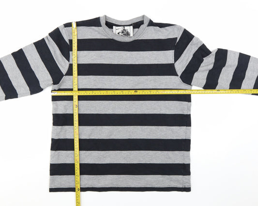 Motolegends Men's Grey Black Striped Cotton Pullover Sweatshirt M