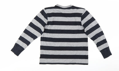 Motolegends Men's Grey Black Striped Cotton Pullover Sweatshirt M