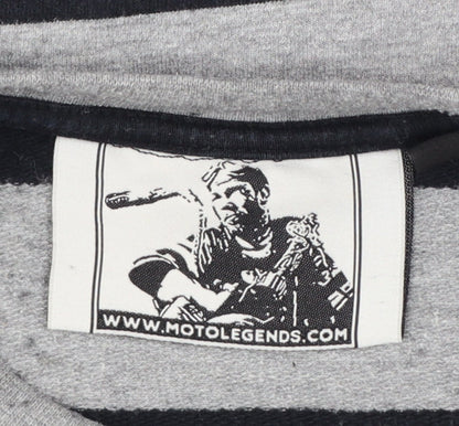 Motolegends Men's Grey Black Striped Cotton Pullover Sweatshirt M