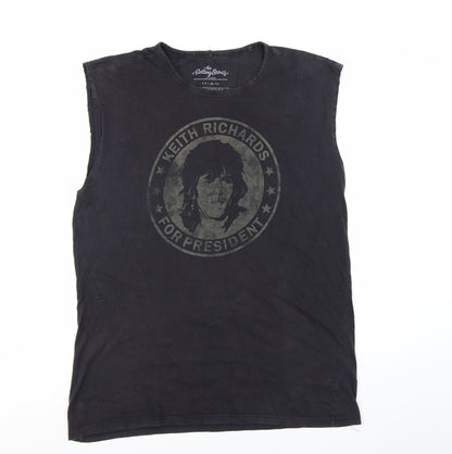 The Rolling Stones Men's Black Sleeveless Graphic T-Shirt XL Cotton Rock Theme
