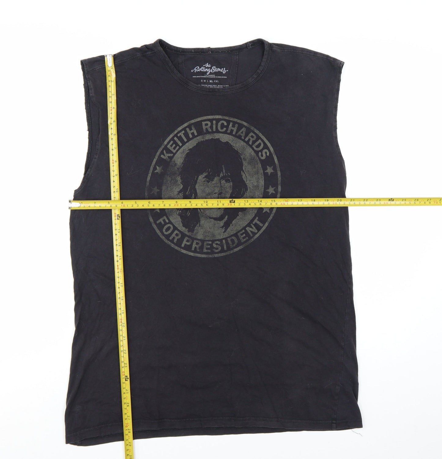 The Rolling Stones Men's Black Sleeveless Graphic T-Shirt XL Cotton Rock Theme