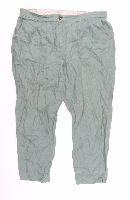 White Stuff Womens Green Linen Cropped Trousers Size 18