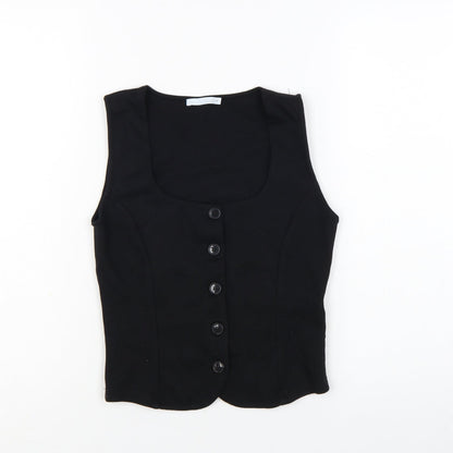 Zara Women Black Cropped Button Blouse Sleeveless S