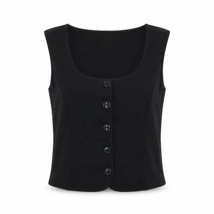 Zara Women Black Cropped Button Blouse Sleeveless S