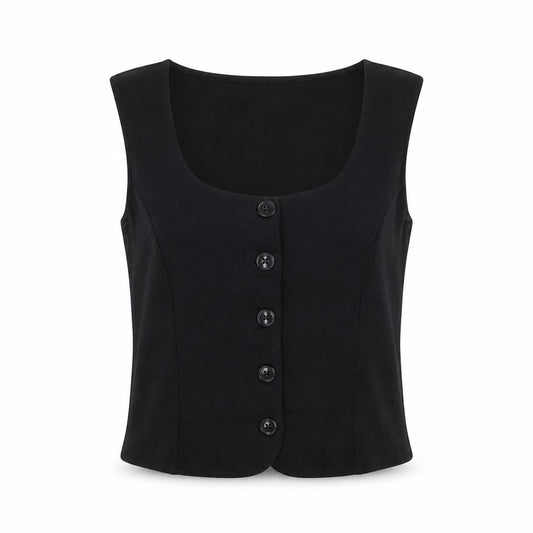 Zara Women Black Cropped Button Blouse Sleeveless S