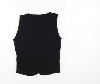 Zara Women Black Cropped Button Blouse Sleeveless S