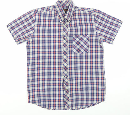 Ben Sherman Men's Blue Checked Short Sleeve Button-Up Shirt Size S