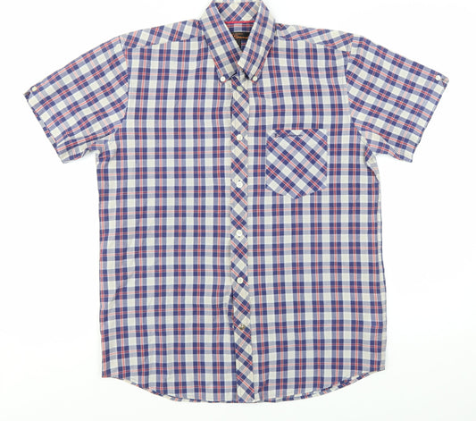 Ben Sherman Men's Blue Checked Short Sleeve Button-Up Shirt Size S