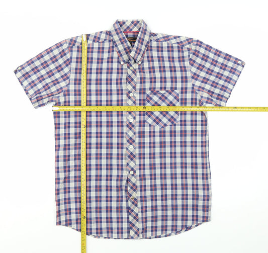 Ben Sherman Men's Blue Checked Short Sleeve Button-Up Shirt Size S