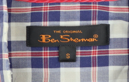 Ben Sherman Men's Blue Checked Short Sleeve Button-Up Shirt Size S