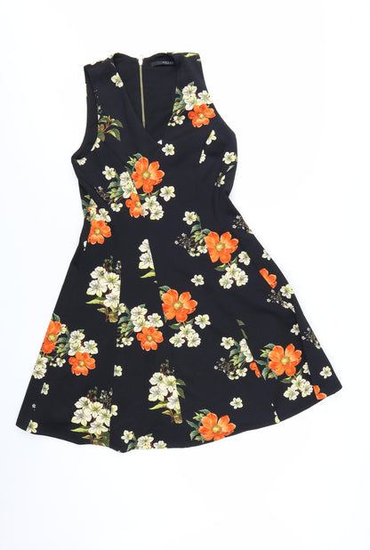 Guess Women's Black Floral Fit & Flare Sleeveless Dress M