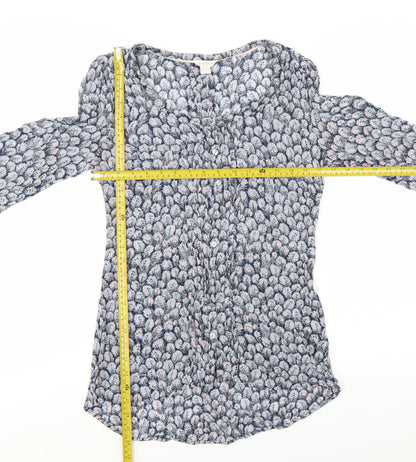 Monsoon Women Blue Floral Long Sleeve Viscose Tunic Blouse UK 10