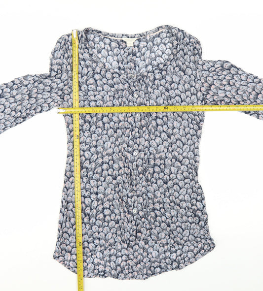 Monsoon Women Blue Floral Long Sleeve Viscose Tunic Blouse UK 10