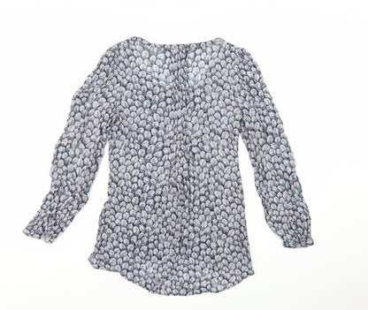 Monsoon Women Blue Floral Long Sleeve Viscose Tunic Blouse UK 10