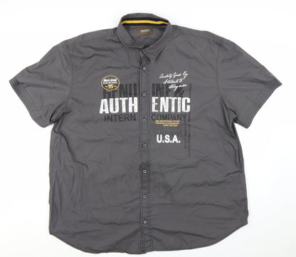 Man's World Men's Grey 4XL Short Sleeve Graphic Cotton Button-Up Shirt
