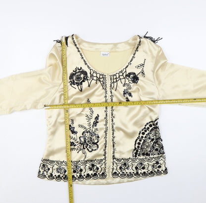 Together Women's Beige Beaded Embroidered Satin Blouse Size 14