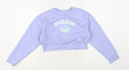 Adidas Girls Lilac Originals Cropped Sweatshirt 9-10 Years Crew Neck Logo
