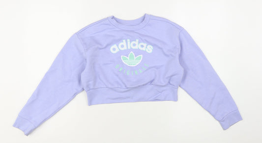 Adidas Girls Lilac Originals Cropped Sweatshirt 9-10 Years Crew Neck Logo