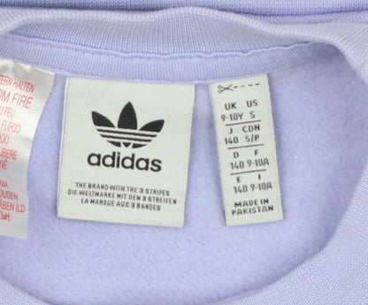 Adidas Girls Lilac Originals Cropped Sweatshirt 9-10 Years Crew Neck Logo