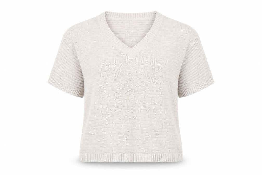 FatFace Women Beige V-Neck Short Sleeve Knit Cotton Linen Jumper S