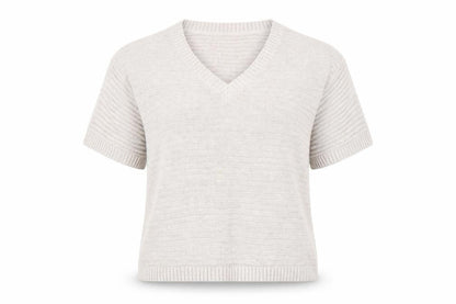 FatFace Women Beige V-Neck Short Sleeve Knit Cotton Linen Jumper S
