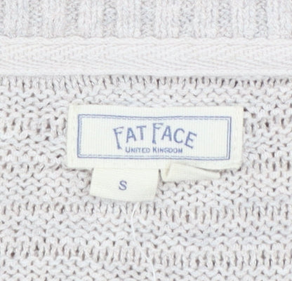 Fat Face Women Beige V-Neck Short Sleeve Knit Cotton Linen Jumper S