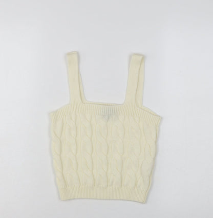 New Look Women's Ivory Cropped Knit Tank Top Size S