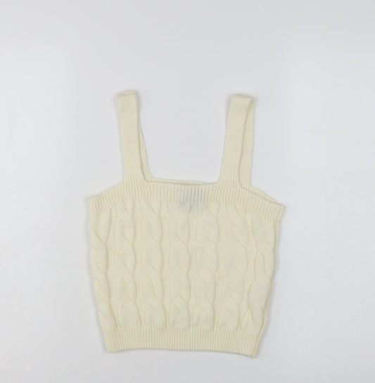 New Look Women's Ivory Cropped Knit Tank Top Size S