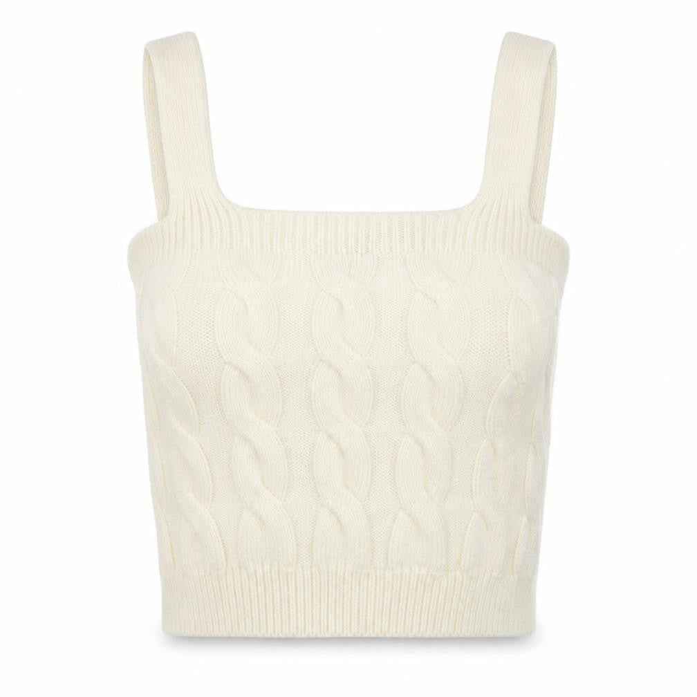 New Look Women's Ivory Cropped Knit Tank Top Size S