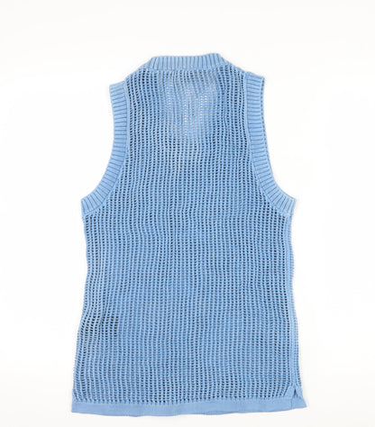 Represent Men's Blue Open-Knit Cotton Sleeveless Vest Jumper S