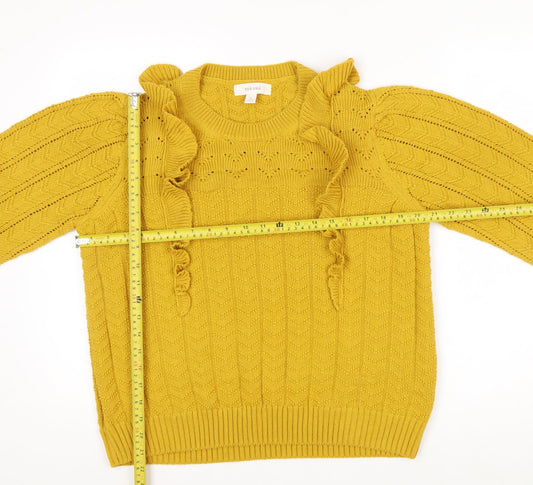 Marks and Spencer Women’s Yellow Ruffle Cable Knit Jumper Size 16