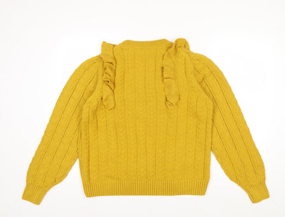 Marks and Spencer Women’s Yellow Ruffle Cable Knit Jumper Size 16