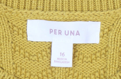 Marks and Spencer Women’s Yellow Ruffle Cable Knit Jumper Size 16