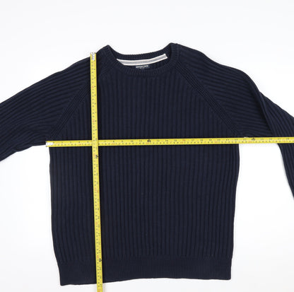Boston Crew Men's Blue Cotton Chunky Knit Pullover Jumper L