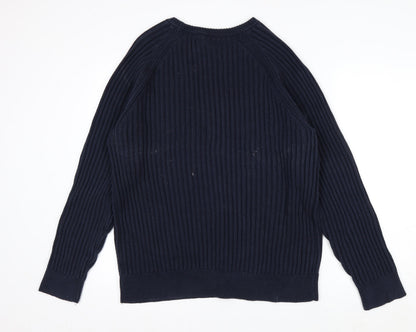 Boston Crew Men's Blue Cotton Chunky Knit Pullover Jumper L