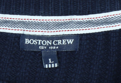 Boston Crew Men's Blue Cotton Chunky Knit Pullover Jumper L