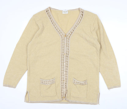 Roman Originals Women Beige Knit Long Sleeve V-Neck Cardigan M/L