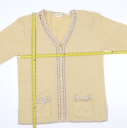 Roman Originals Women Beige Knit Long Sleeve V-Neck Cardigan M/L