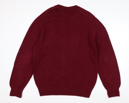 Lands' End Men's Red Cotton Crew Neck Pullover Jumper M